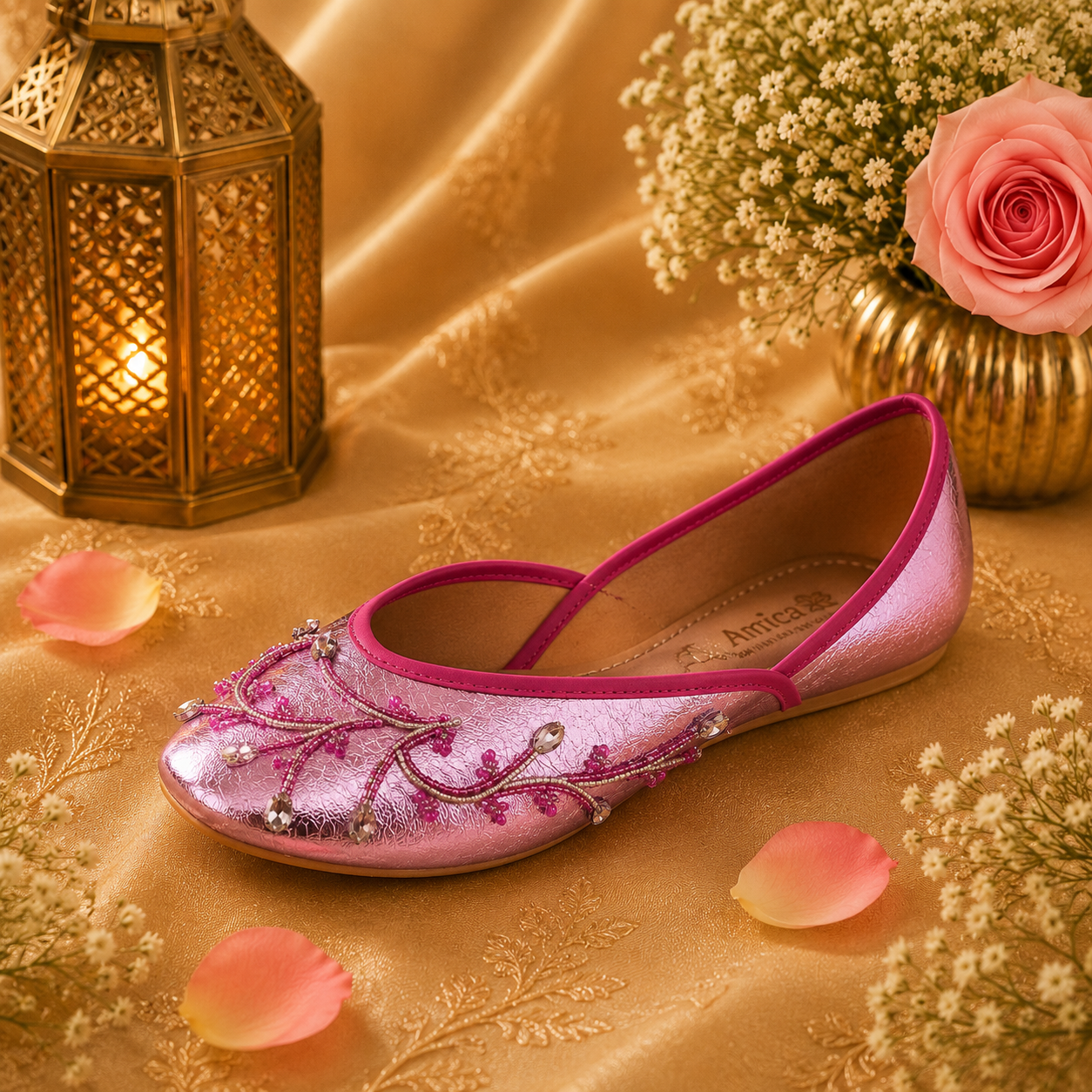 AmicaSlexia Women Pink Embroidered Jutti