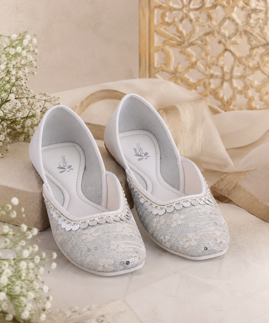 Amica Slexia Ivory Lace Sequin Embellished Jutti for Women