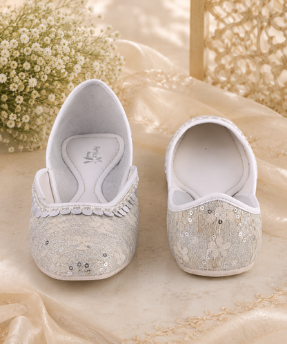 Amica Slexia Ivory Lace Sequin Embellished Jutti for Women