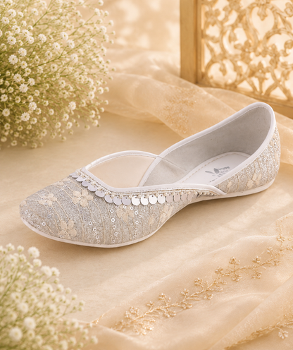 Amica Slexia Ivory Lace Sequin Embellished Jutti for Women