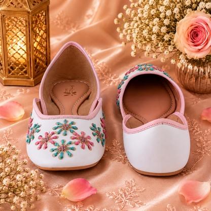 Women’s Pastel Blue Floral Embellished Ballerinas