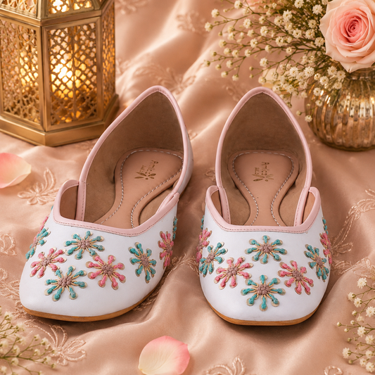 Women’s Pastel Blue Floral Embellished Ballerinas