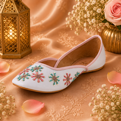 Women’s Pastel Blue Floral Embellished Ballerinas