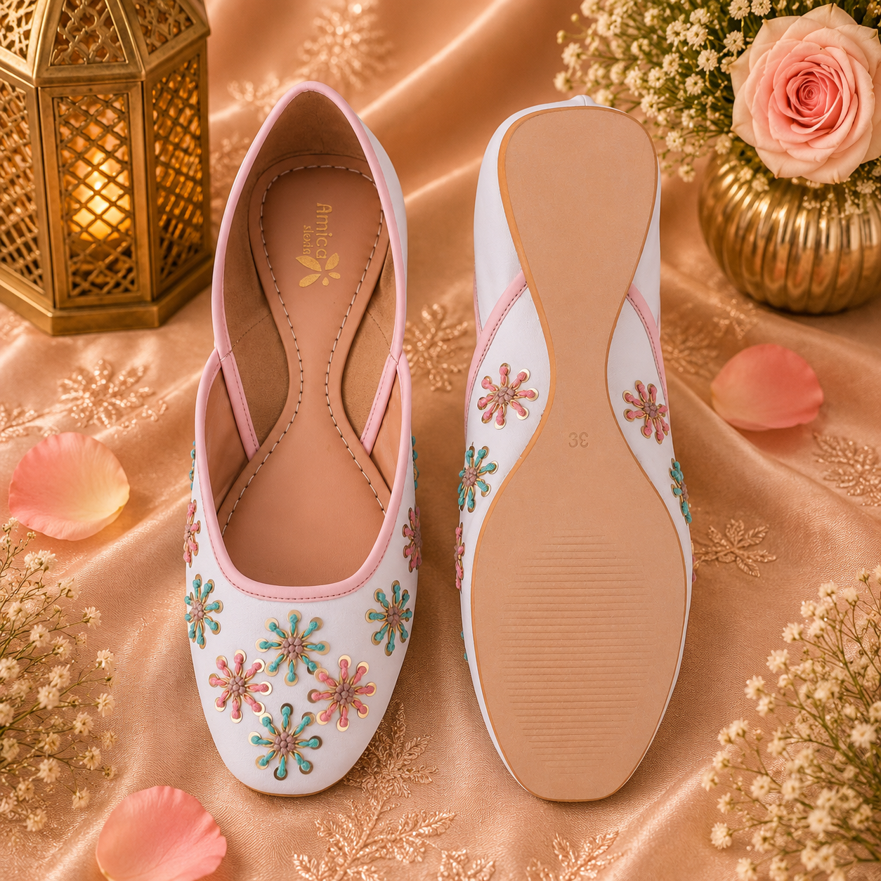 Women’s Pastel Blue Floral Embellished Ballerinas