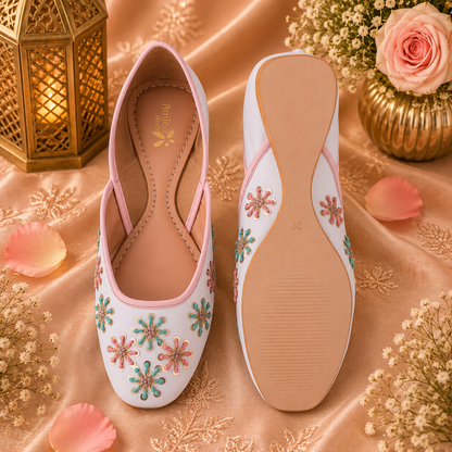 Women’s Pastel Blue Floral Embellished Ballerinas
